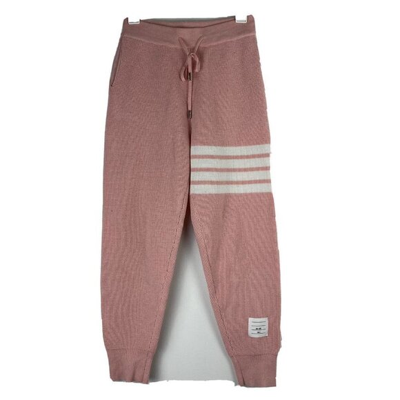 Womens Knit Sweatpants Size S Pink Waffle Four Stripe Pull On Tie Waist - Picture 1 of 10